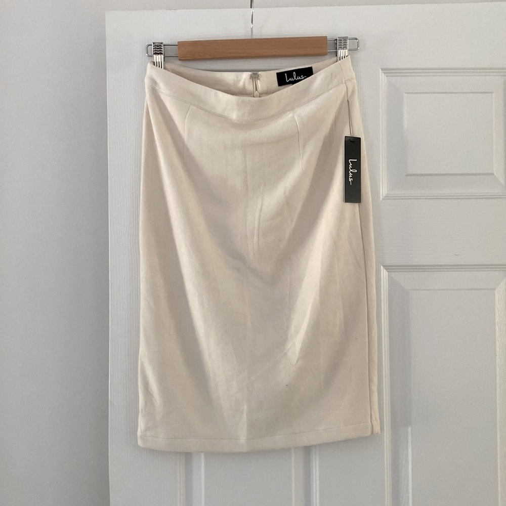 Light Beige Suede Pencil Skirt, Small